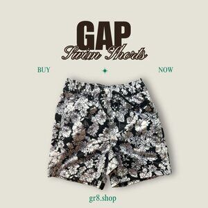 Gap Kids Floral Swim Shorts Black & White S 6-7 Elastic Waist Mesh Lining Made I